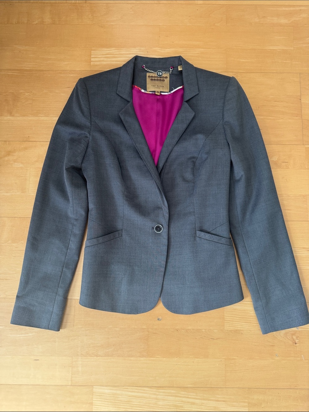 Ted Baker Gray Blazer with Magenta Lining